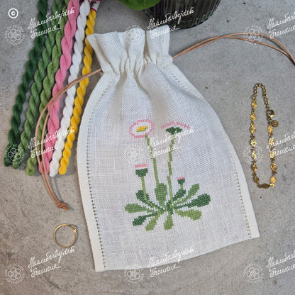 Tusindfryd – liten brodert pose - Broderikit i korssting
