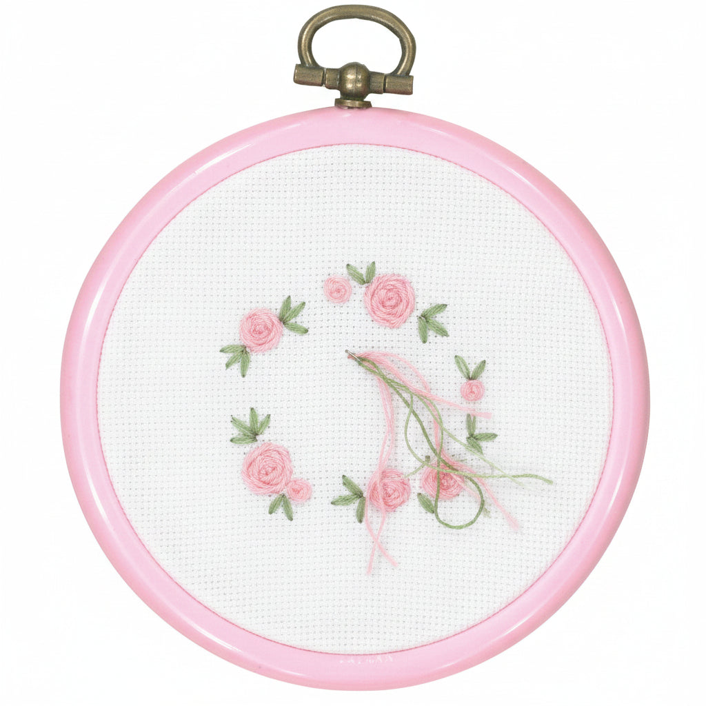 Rosa broderiramme Ø 7,5 cm