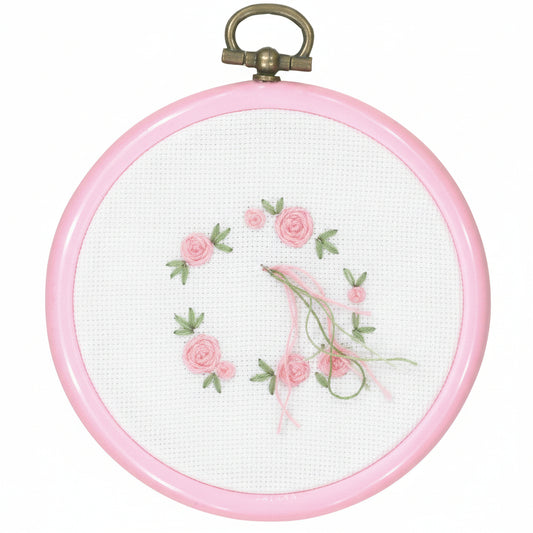 Rosa broderiramme Ø 7,5 cm