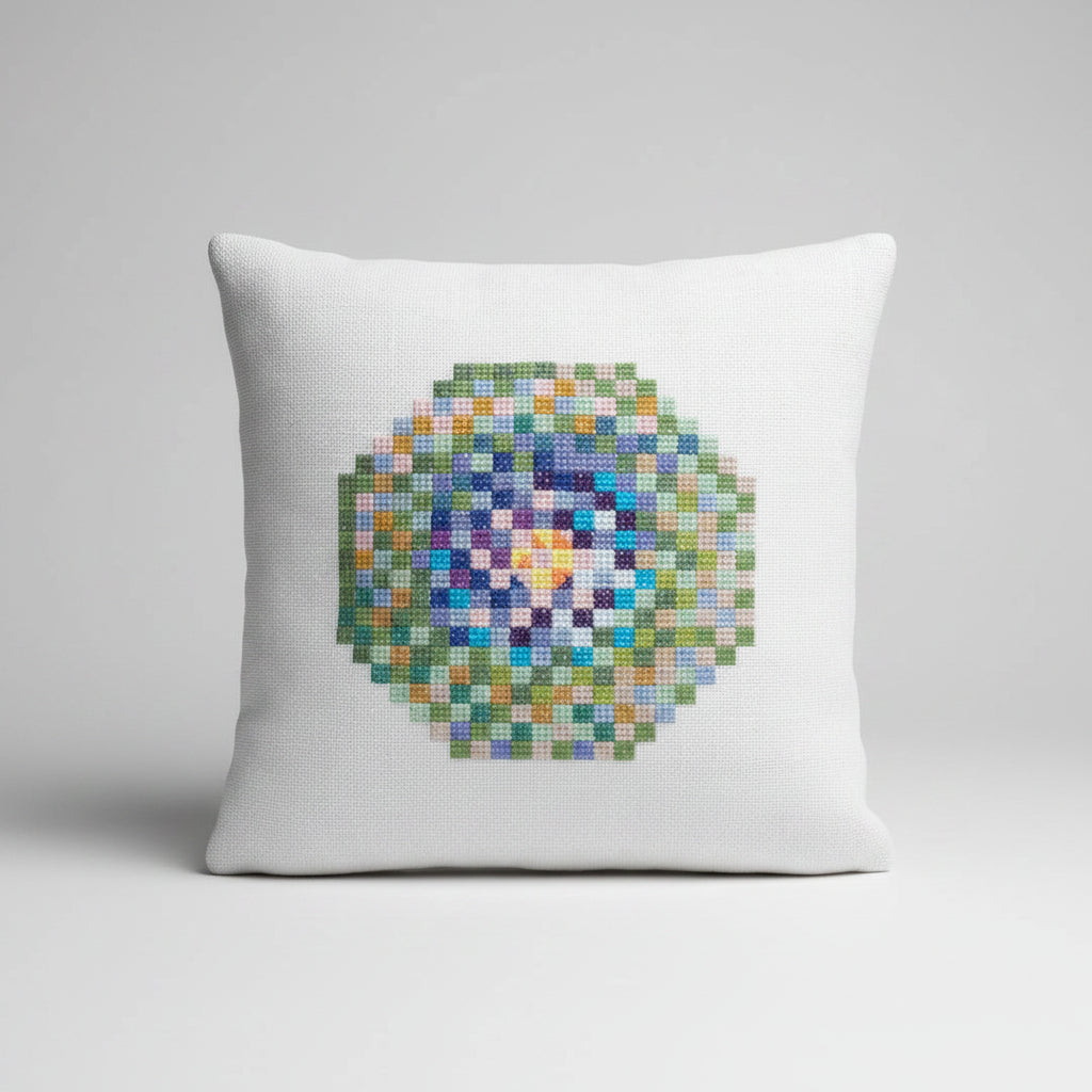 Ferdig brodert forglemmeiei pute fra Dronning Margrethe designs