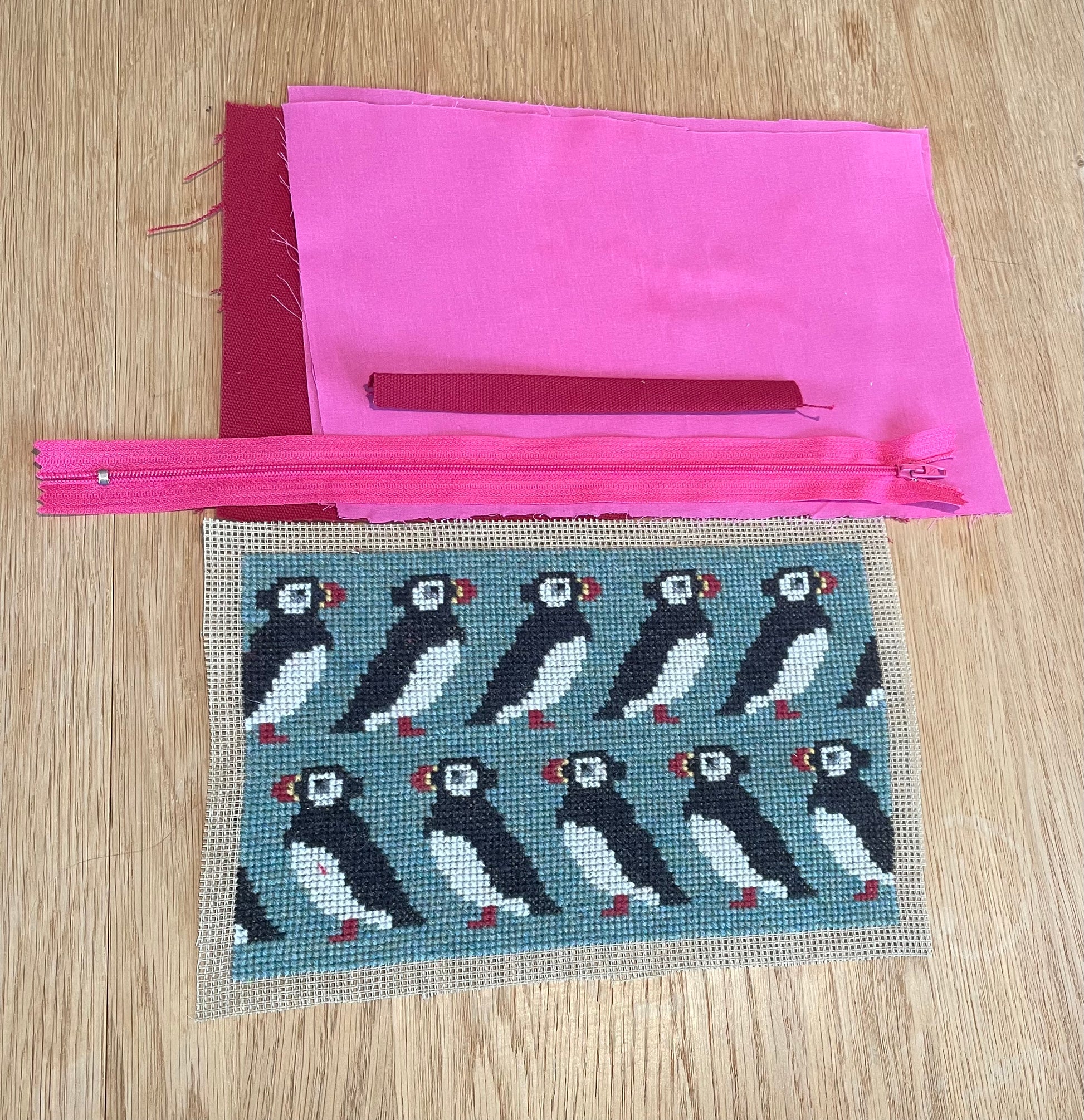Lundefugl clutch klar for montering av bakstykke, for og glidelås