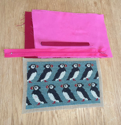 Lundefugl clutch klar for montering av bakstykke, for og glidelås