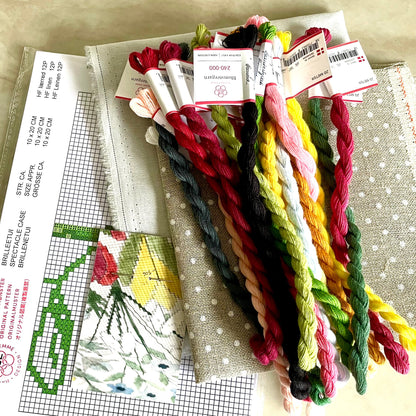 Stokrose kit med lin, garn og oppskrift
