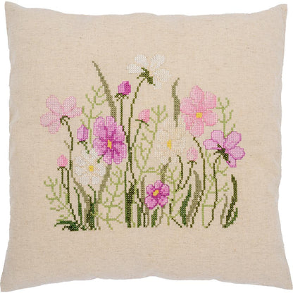 Pink Flowers – Broderikit til Pute med Påtrykt Mønster fra Vervaco